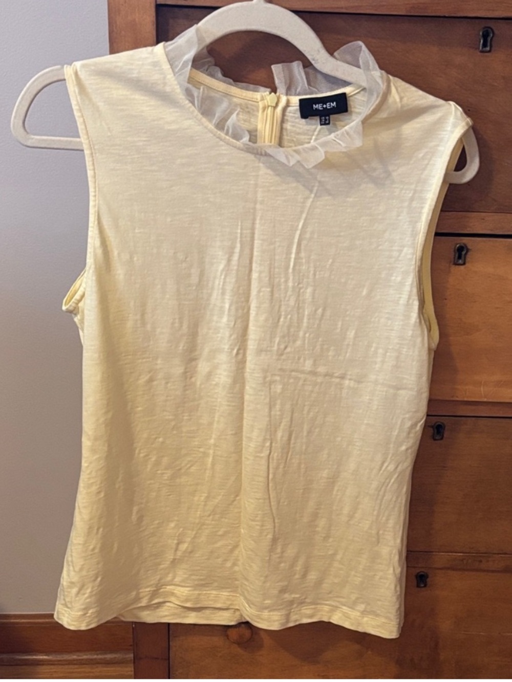 ME+EM Cream Sleeveless Tank with Ruffle Neck